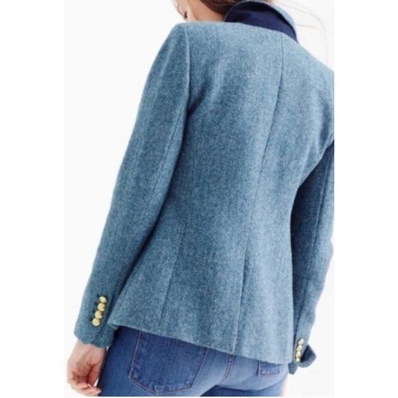 J. Crew Blue Herringbone Tweed Campbell Moon Wool Preppy Academia Blazer Jacket - Picture 3 of 10